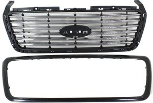 Grille for 2006-2008 Ford F-150 Harley-Davidson Model, featuring Black Shell/ Chrome Billet Style Bar Insert, Replacement