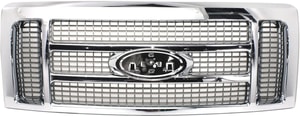 Chrome Shell with Painted Gold Insert Grille for 2009-2012 Ford F-150, King Ranch Model, Replacement
