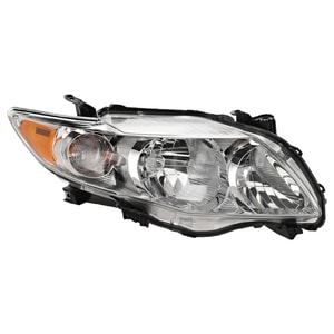 Headlight Assembly for Toyota Corolla 2009-2010 Right <u><i>Passenger</i></u>, Halogen, Chrome Interior, Base/CE/LE/XLE Models, North America Built Vehicle, Replacement