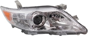 Headlight for 2010-2011 Toyota Camry Right <u><i>Passenger</i></u>, Lens and Housing, Chrome Interior, Excludes Hybrid Model, for Japan Built Vehicle, Replacement