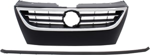 Primed (Ready to Paint) Black Shell and Insert Grille for Volkswagen CC 2009-2012/Passat CC 2009-2010, with Chrome Molding, without Distance Sensor Hole, Replacement