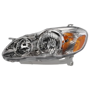 Headlight Assembly for Toyota Corolla 2005-2008, Left <u><i>Driver</i></u>, Halogen, CE/LE Models, Chrome Interior, USA Built Vehicle, Replacement
