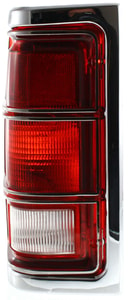 Tail Light Lens and Housing with Chrome Trim for Dodge Full Size Pickup (1981-1987), Left <u><i>Driver</i></u> Side, Replacement