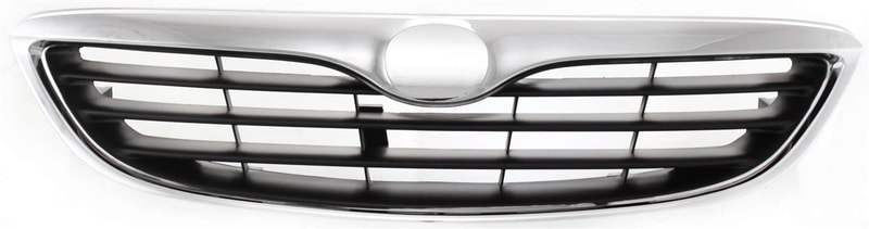 Grille for 1998-1999 Mazda 626, Plastic Material with Chrome Shell and Painted Black Insert, Replacement