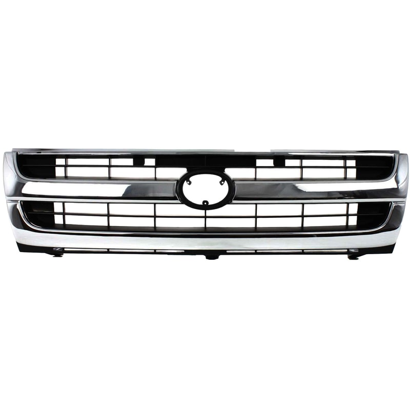 Chrome Shell/Painted Black Insert Grille for 1997-2000 Toyota Tacoma 2WD (Two-Wheel Drive), Excludes Pre-Runner Model, Replacement