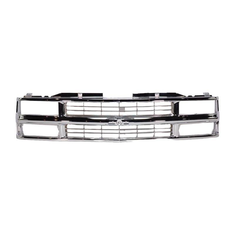 Grille for Chevrolet Chevy C/K Series (1994-2000) and Suburban (1994-1999), Complete with Chrome Shell and Insert, Cross Bar, and Dual Beam Headlight, Replacement