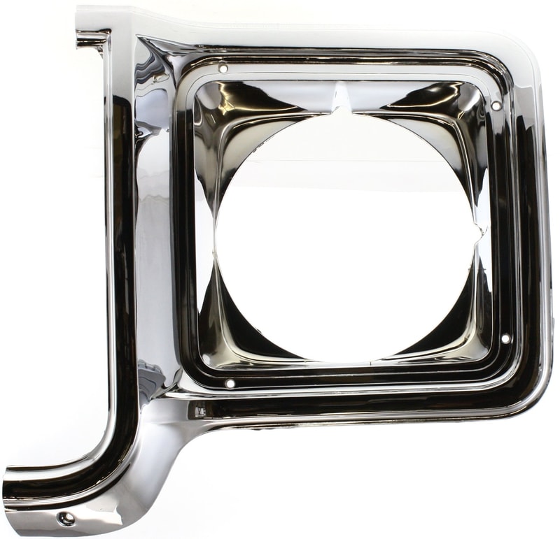 Headlight Door for Chevrolet C/K Series 1973-1978, Suburban 1973-1980, Left (Driver), Chrome and Silver, Round, Replacement Models: 1500, 2500, 3500, K10, K20, K30.