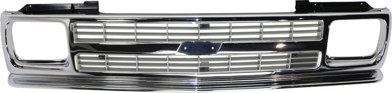 Grille for Chevrolet S10 Blazer (1991-1994) and S10 Pickup (1991-1993), Chrome Shell with Painted Silver Insert, Replacement