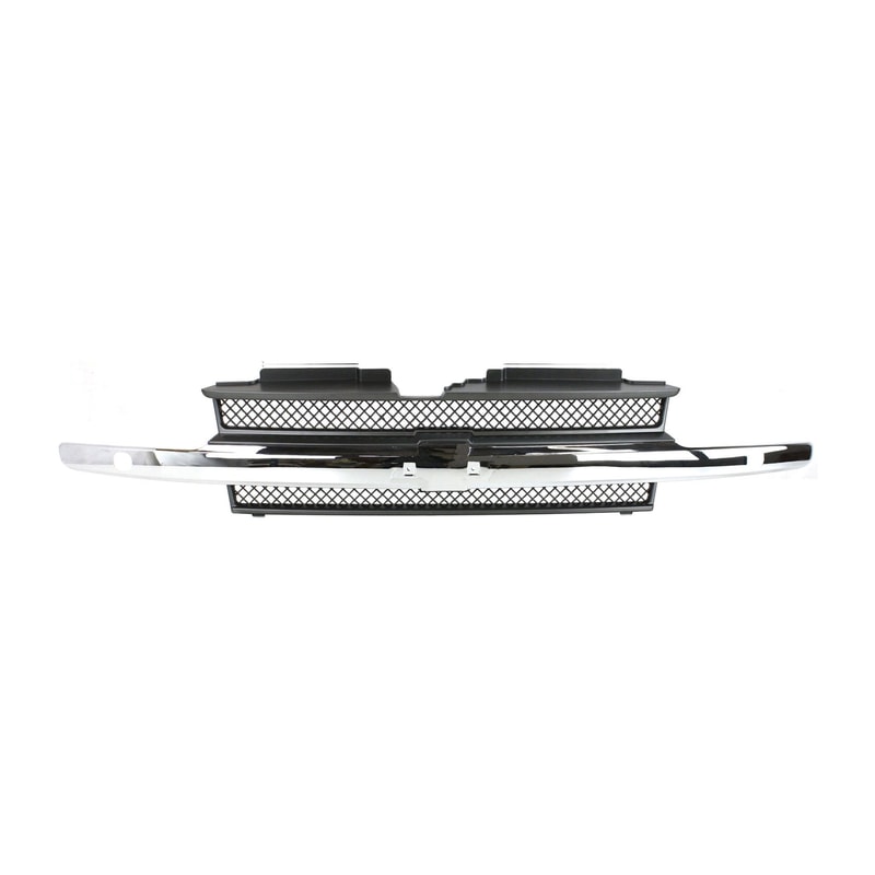 Textured Gray Shell and Insert Grille for Chevrolet Trailblazer 2002-2005 with Chrome Center Bar, Headlight Washer Holes, Replacement