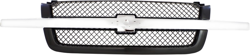 Mesh Grille for Chevrolet Silverado 2003-2006 and Avalanche 2003-2006 without Body Cladding, Base/LS/LT Models, Gray, with Chrome Center Bar, Includes 2007 Classic, Replacement