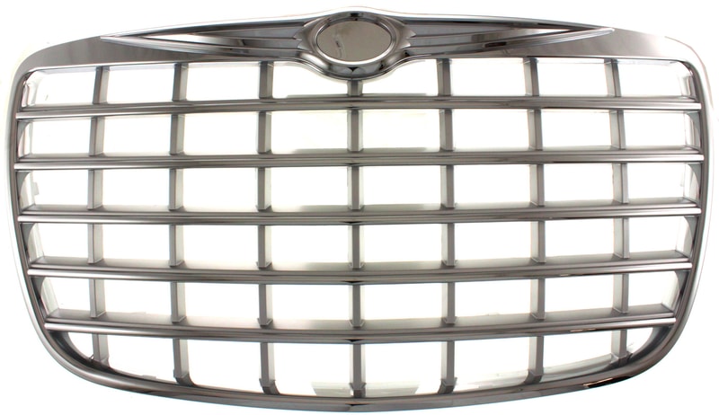 Chrome Shell/Painted Silver Insert Cross Bar Insert Grille for Chrysler 300 Models 2005-2010, Specifically Engine Sizes 5.7L/6.1L for 2005-2007, Replacement