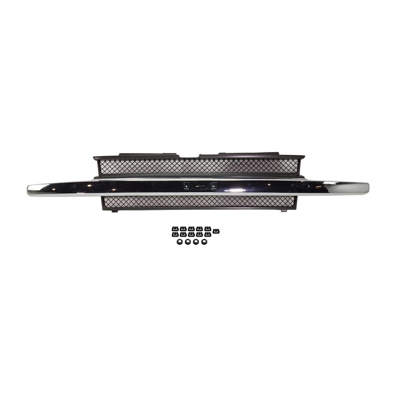 Grille for Chevrolet Trailblazer 2002-2009, Painted Black Shell and Insert with Chrome Center Bar, Without Headlight Washer Holes, Replacement