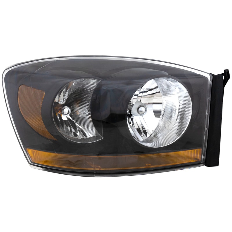 Headlight Assembly for Dodge Full Size P/U 2006-2009, Right (Passenger), Halogen, Black Interior, Replacement