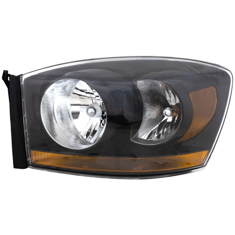 Headlight Assembly for 2006-2009 Full Size Dodge Pickup, Left (Driver), Halogen, Black Interior, Replacement