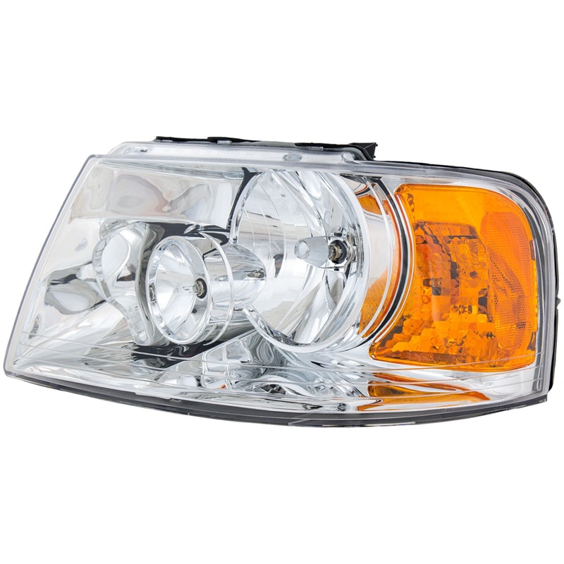 Headlight Assembly for Ford Expedition 2003-2006, Left (Driver), Halogen, with Chrome Interior, Replacement
