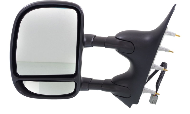 Towing Mirror for Ford Econoline Van 2009-2014, Left (Driver), Power Adjustable, Manual Folding, Non-Heated, Textured, Without Auto-Dimming, Blind Spot Detection, Memory, and Signal Light, Replacement