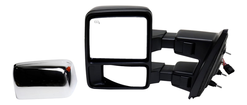 Towing Mirror for Ford F-150 2013-2014, Left (Driver), Power / Power Folding, Heated, Chrome / Paintable 2 Caps, with Memory and Signal Light, Excludes SVT Raptor Model, Replacement