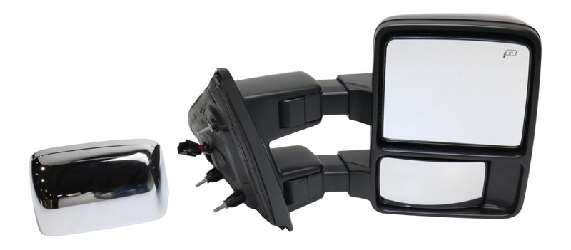 Towing Mirror for 2013-2014 Ford F-150 Right (Passenger) Side, Power Operated, Heated, Chrome/Paintable 2 Caps, with Memory and Signal Light Features, Not for SVT Raptor Model, Replacement