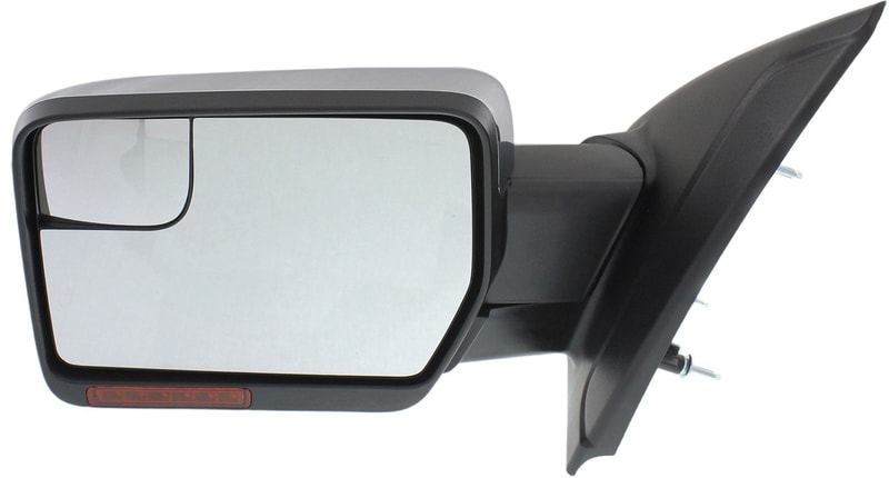 Mirror for Ford F-150 2011-2014, Left (Driver), Non-Towing, Power Adjusting, Power Folding, Heated, Chrome, w/ Blind Spot Glass, Memory Function, Puddle and Signal Light, Replacement
