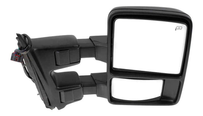 Towing Mirror for Ford F-Series Super Duty 2010-2012, Right (Passenger), Power-Controlled, Power Folding, Heated, Textured, with Automatic Extend and Signal Light, Without Memory, with Side Marker, Replacement