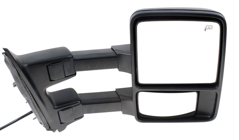 Towing Mirror for Ford F-Series Super Duty 2010-2010, Right (Passenger), Power, Power Folding, Heated, Chrome/Paintable, 2 Caps, with Auto Extend and Signal Light, without Memory, Replacement