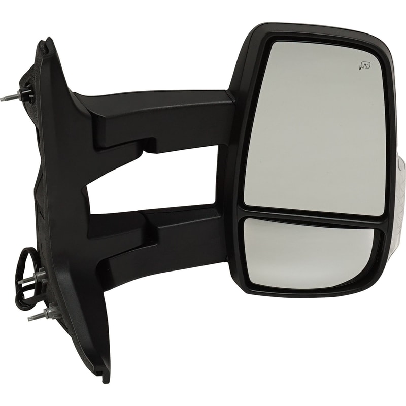 Towing Mirror Right (Passenger) for Ford Transit Van 2015-2019, Power, Manual Folding, Heated, Textured, with Long Arm and Signal Light, for Low Roof Vans, Replacement