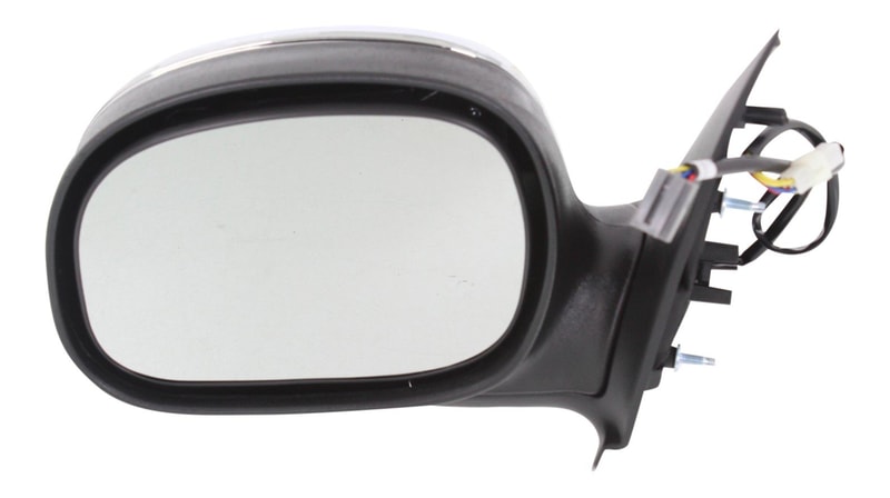 Mirror Left (Driver) for Ford F-150 1997-2002, F-250 1997-1999, Non-Towing, Power, Manual Folding, Non-Heated, Chrome, Contour Style, without Signal Light, Regular/SuperCab, To February 12, 2002, Replacement