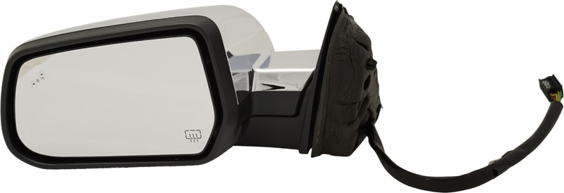 Power Mirror for Chevrolet Equinox (2016-2017), GMC Terrain (2015-2017), Left (Driver), Manual Folding, Heated, Chrome, with Blind Spot Detection in Glass and Memory, without Auto Dimming and Signal Light, Replacement