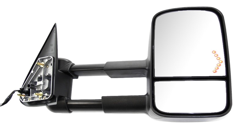 Towing Mirror for Silverado/Sierra 2003-2006 and 2007 Classic, Right (Passenger), Power Adjusted, Manual Folding, Heated, Textured Finish, with Signal Light, Replacement