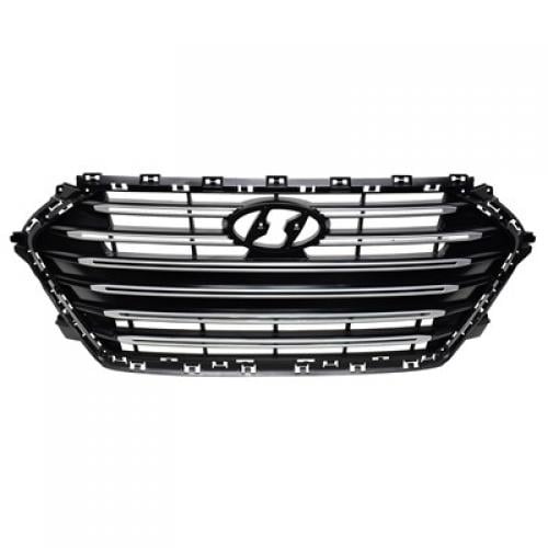 Grille for Hyundai Elantra 2017-2018, Gloss Black Shell, Compatible with 1.6L Engine, Replacement