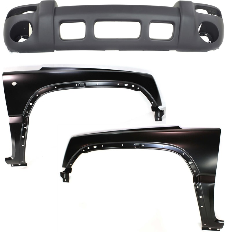 Front Bumper Cover Assembly for Jeep Liberty 2002-2004, 3-Piece Kit with Fenders, Replacement