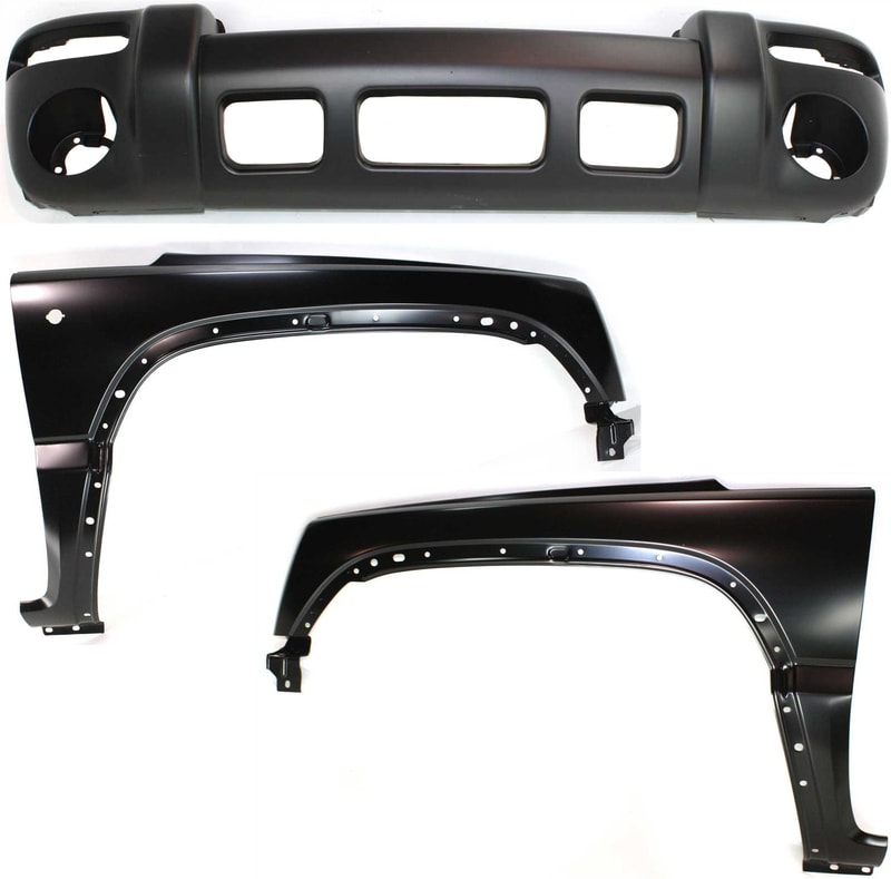 Front Bumper Cover Assembly for 2002-2004 Jeep Liberty, 3-Piece Kit with Fenders, Replacement