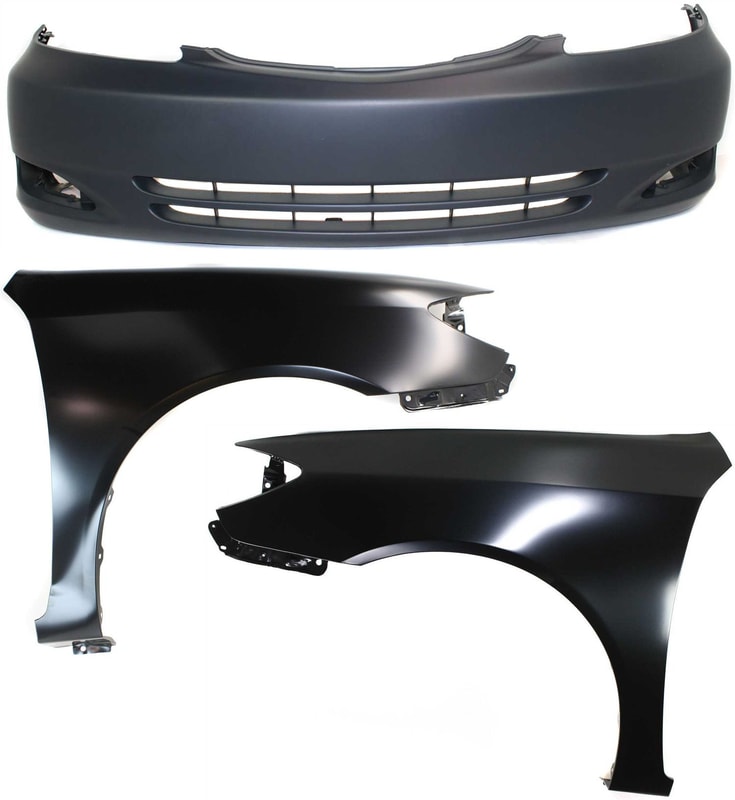 Front Bumper Cover Assembly for 2002-2004 Toyota Camry, 3-Piece Kit with Fenders, Replacement