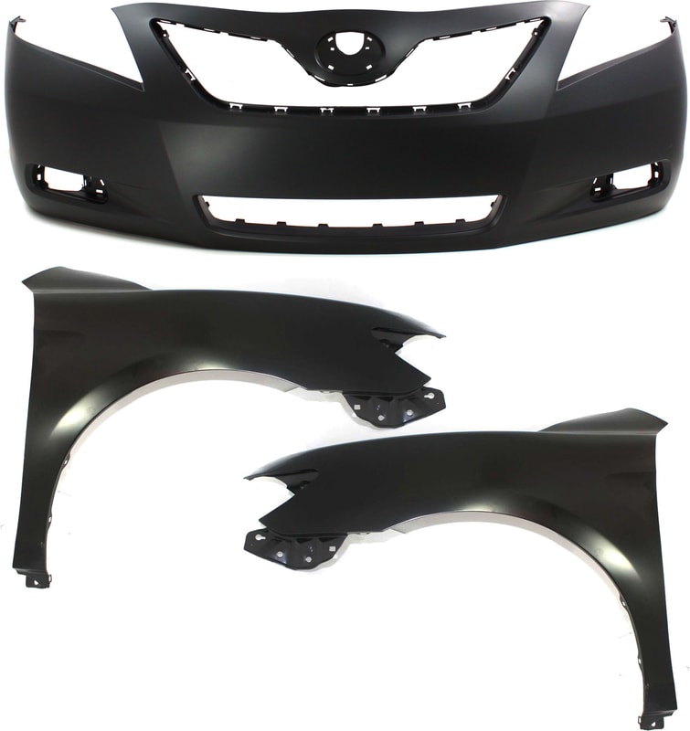 Front Bumper Cover Assembly for 2007-2009 Toyota Camry, 3-Piece Kit with Fenders, Designed for USA Built Vehicle, Replacement