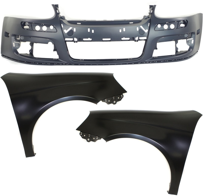 Front Bumper Cover Assembly for Volkswagen Jetta 2005-2010, 3-Piece Kit with Fenders, Replacement