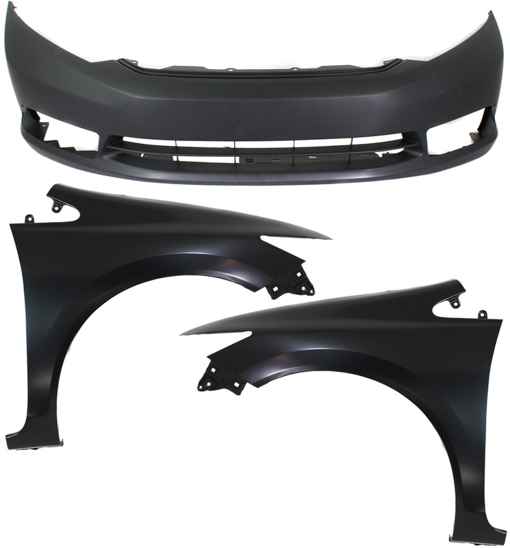 Front Bumper Cover Assembly for 2012 Honda Civic Sedan, 3-Piece Kit with Fenders, Replacement
