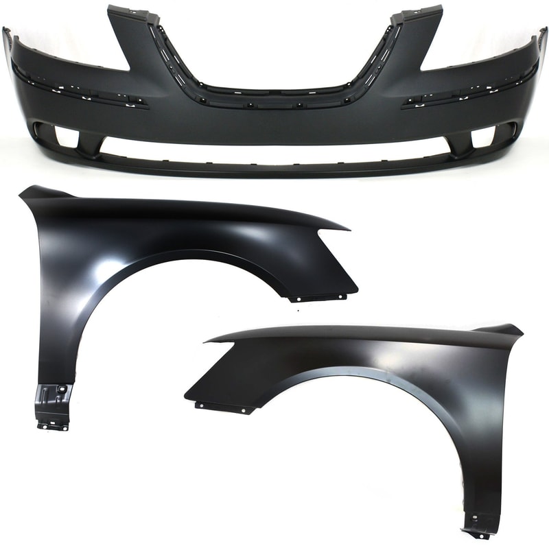 Front Bumper Cover Assembly for 2009-2010 Hyundai Sonata, 3-Piece Kit with Fenders, Replacement