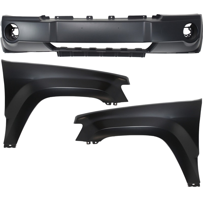 Front Bumper Cover Assembly for 2005-2007 Jeep Grand Cherokee, 3-Piece Kit with Fenders, Replacement