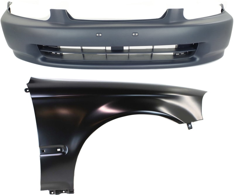 Front Bumper Cover Assembly for 1996-1998 Honda Civic, 2-Piece Kit with Fender, Premium Replacement