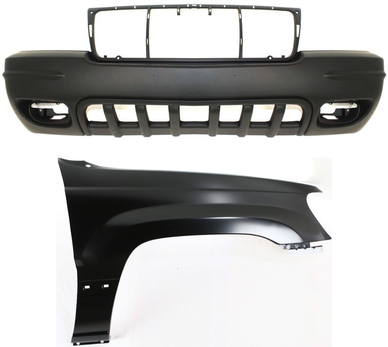 Front Bumper Cover Assembly for Jeep Grand Cherokee 2001-2003, 2-Piece Kit with Fender, Replacement