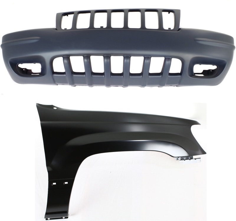 Front Bumper Cover Assembly for Jeep Grand Cherokee 1999-2000, 2-Piece Kit with Fender, Replacement