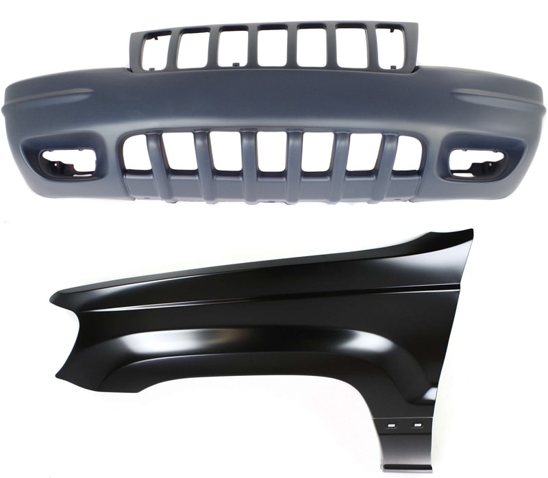 Front Bumper Cover Assembly for 1999-2000 Jeep Grand Cherokee, 2-Piece Kit with Fender, Replacement