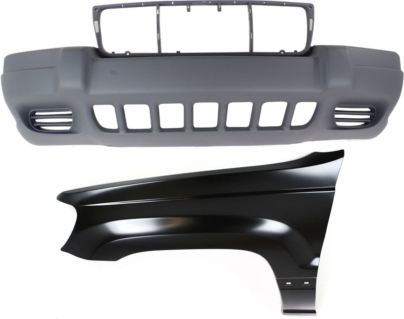 Front Bumper Cover Assembly Kit for 1999-2003 Jeep Grand Cherokee, 2-Piece with Fender, Replacement