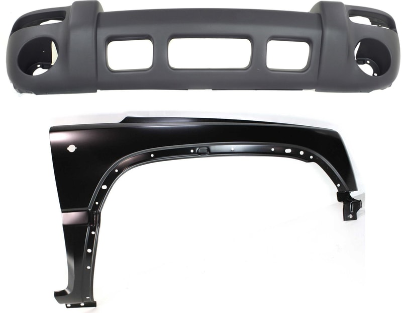Front Bumper Cover Assembly Kit for 2002-2004 Jeep Liberty, 2-Piece with Fender Replacement