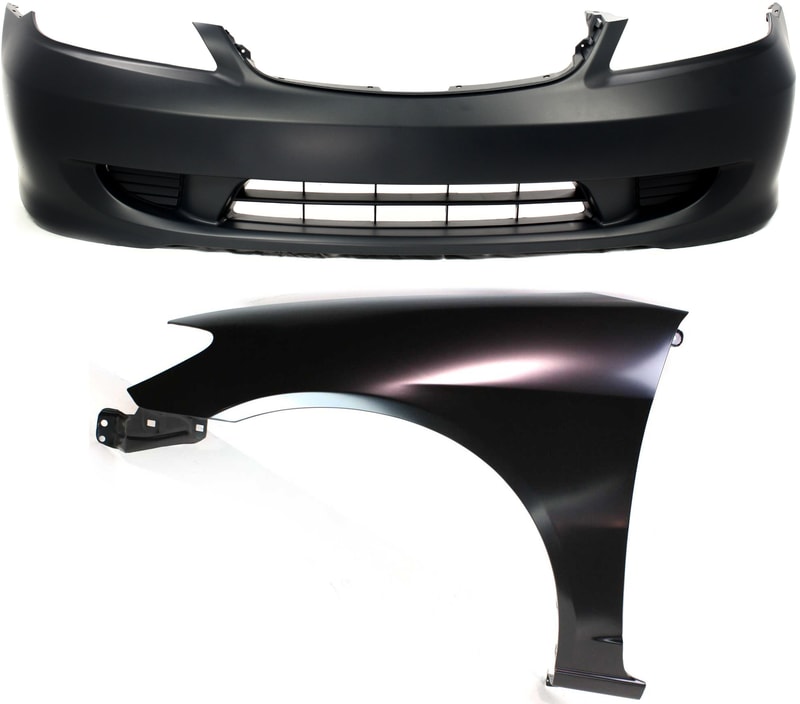 Front Bumper Cover Assembly for 2004-2005 Honda Civic, 2-Piece Kit with Fender, Replacement