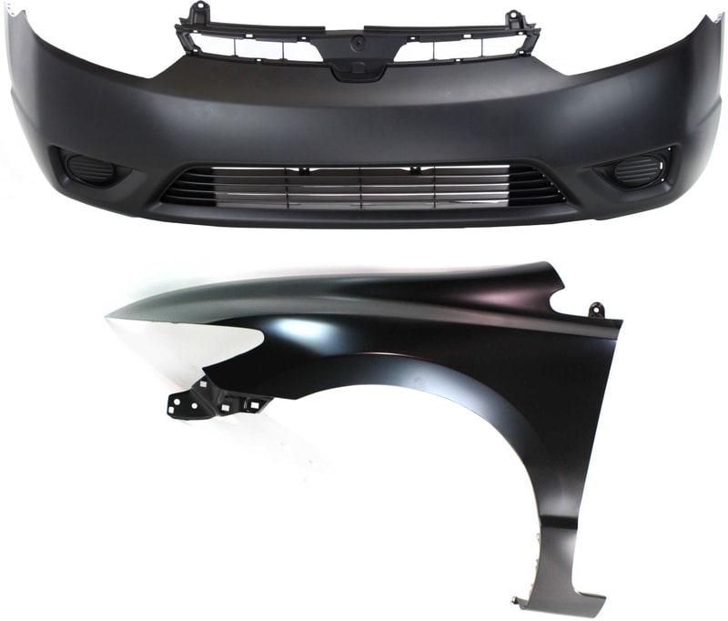 Front Bumper Cover Assembly for Honda Civic 2006-2008, 2-Piece Kit with Fender, Coupe ‚Äì Replacement