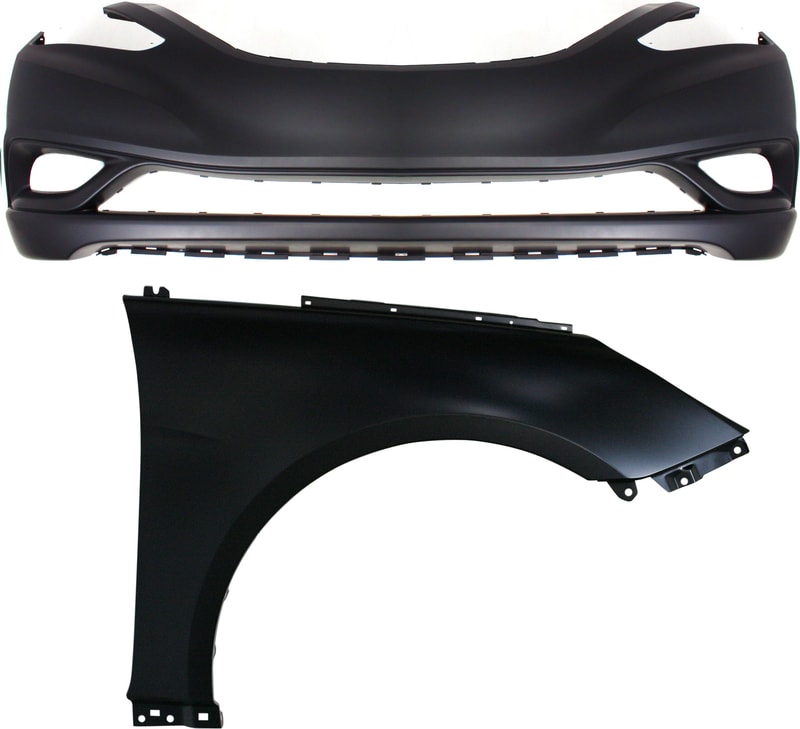 Front Bumper Cover Assembly for 2011-2013 Hyundai Sonata, 2-Piece Kit, Primed (Ready to Paint), with Fender Replacement