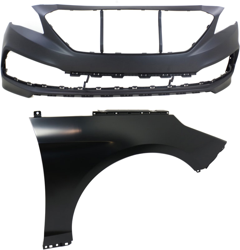 Front Bumper Cover Assembly for HYUNDAI SONATA 2015-2017, 2-Piece Kit, Primed (Ready to Paint), with Fender, Replacement