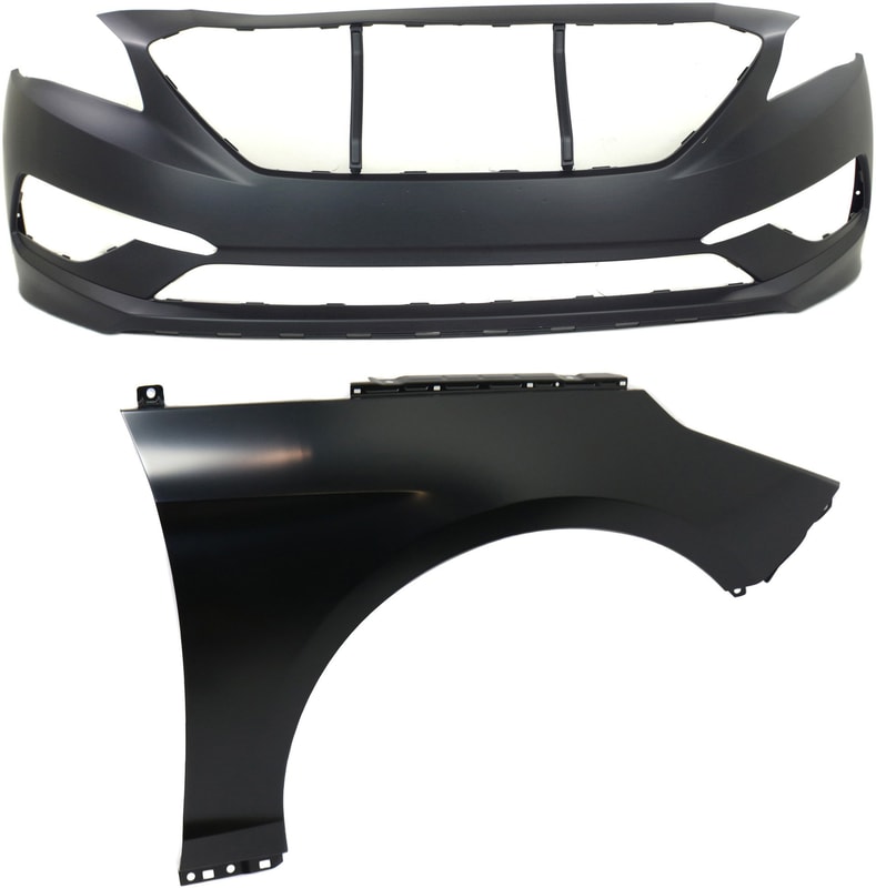 Front Bumper Cover Assembly for 2015-2017 Hyundai Sonata, 2-Piece Kit, Primed (Ready to Paint) with Fender, Replacement