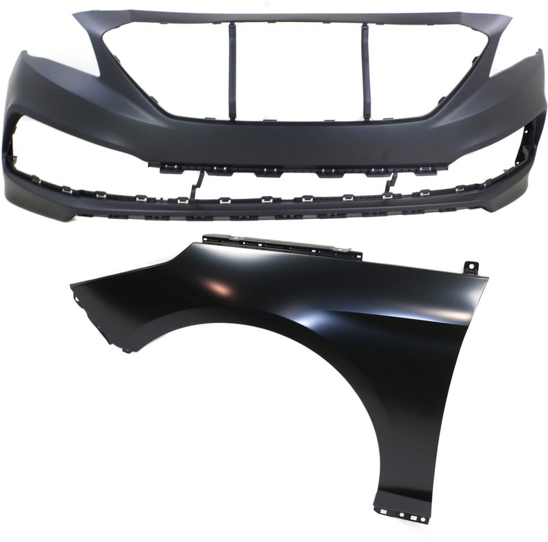 Front Bumper Cover Assembly for 2015-2017 Hyundai Sonata, 2-Piece Kit, Primed (Ready to Paint), Includes Fender Replacement